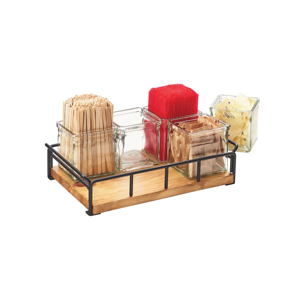 151-371399 Rectangular 6 Compartment Condiment Jar Display - Clear/Beige