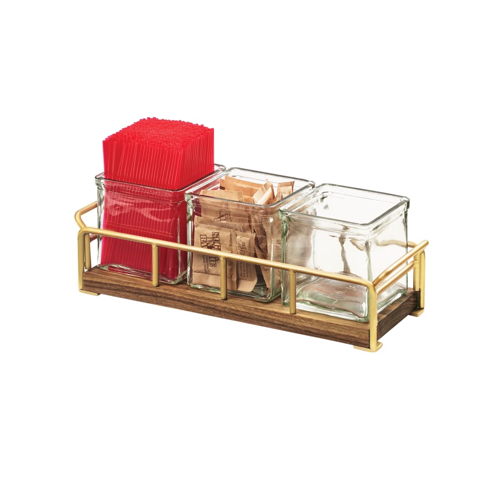 151-371446 Rectangular 3 Compartment Condiment Jar Display - Clear/Brown