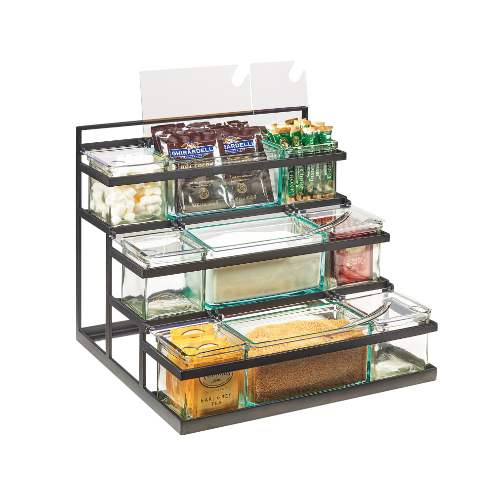 151-360313 Rectangular 9 Compartment Condiment Jar Display - Clear/Black