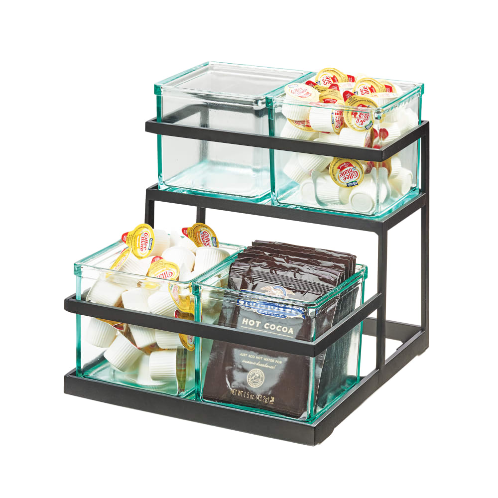 151-360413 Rectangular 4 Compartment Condiment Jar Display - Clear/Black