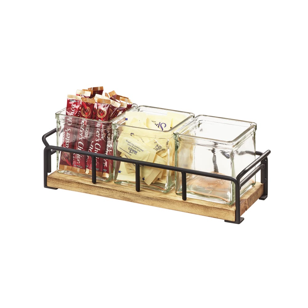 151-371499 Rectangular 3 Compartment Condiment Jar Display - Clear/Beige