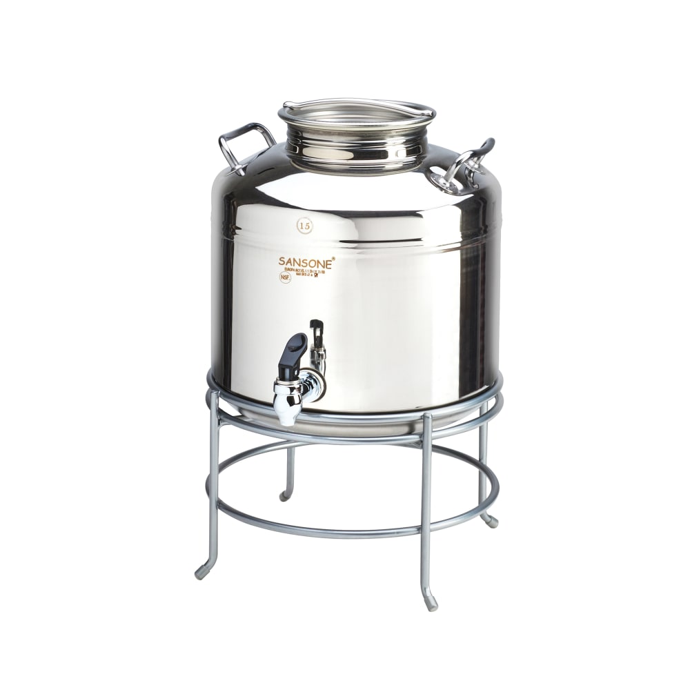 151-3497355 3 Gallon Round Glass Beverage Dispenser - Silver Stainless Steel Base
