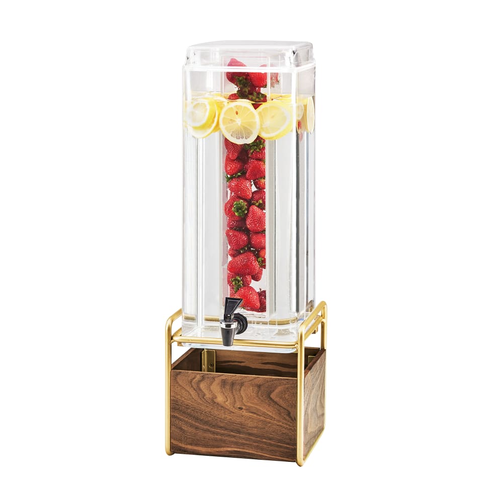 Cal-Mil 3703-3-46 3 gal Beverage Dispenser w/ Ice Tube - Plastic Container, Walnut/Brass Base