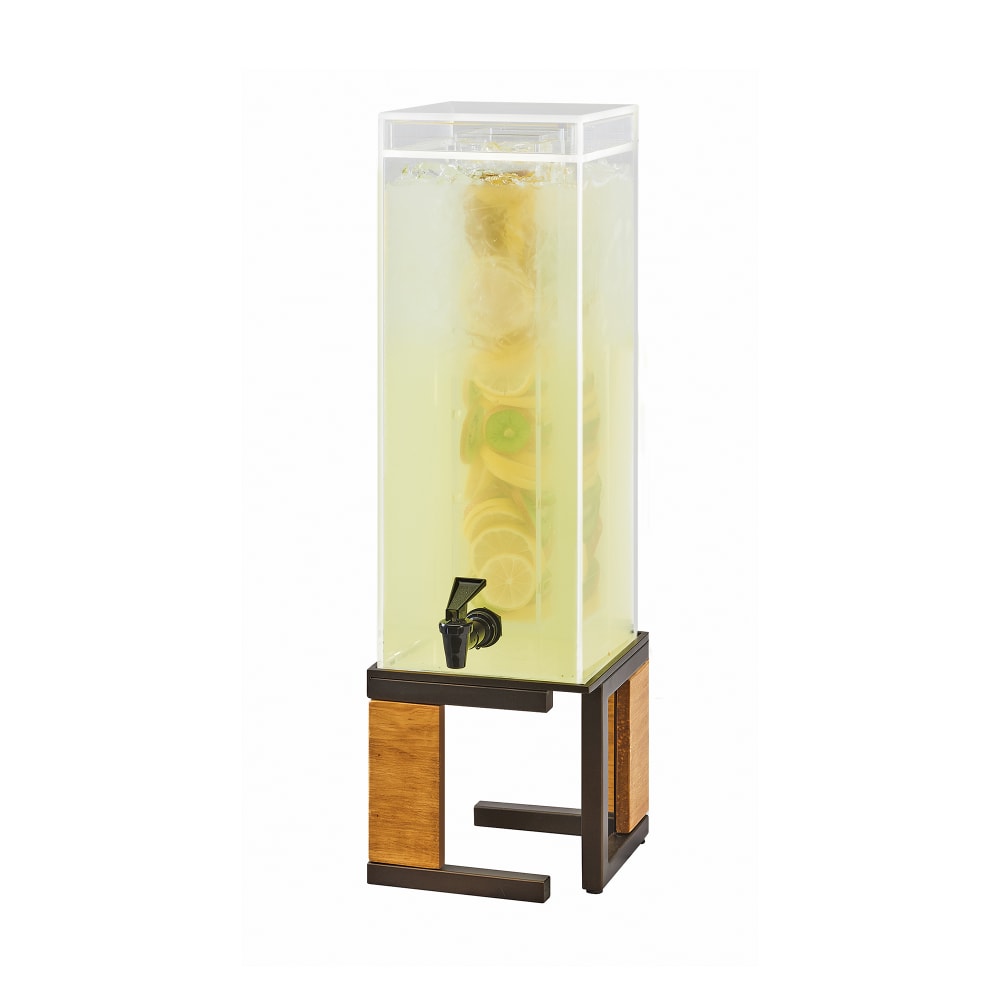 151-3906384 3 gal Beverage Dispenser w/ Ice Tube - Plastic Container, Wood/Bronze Base