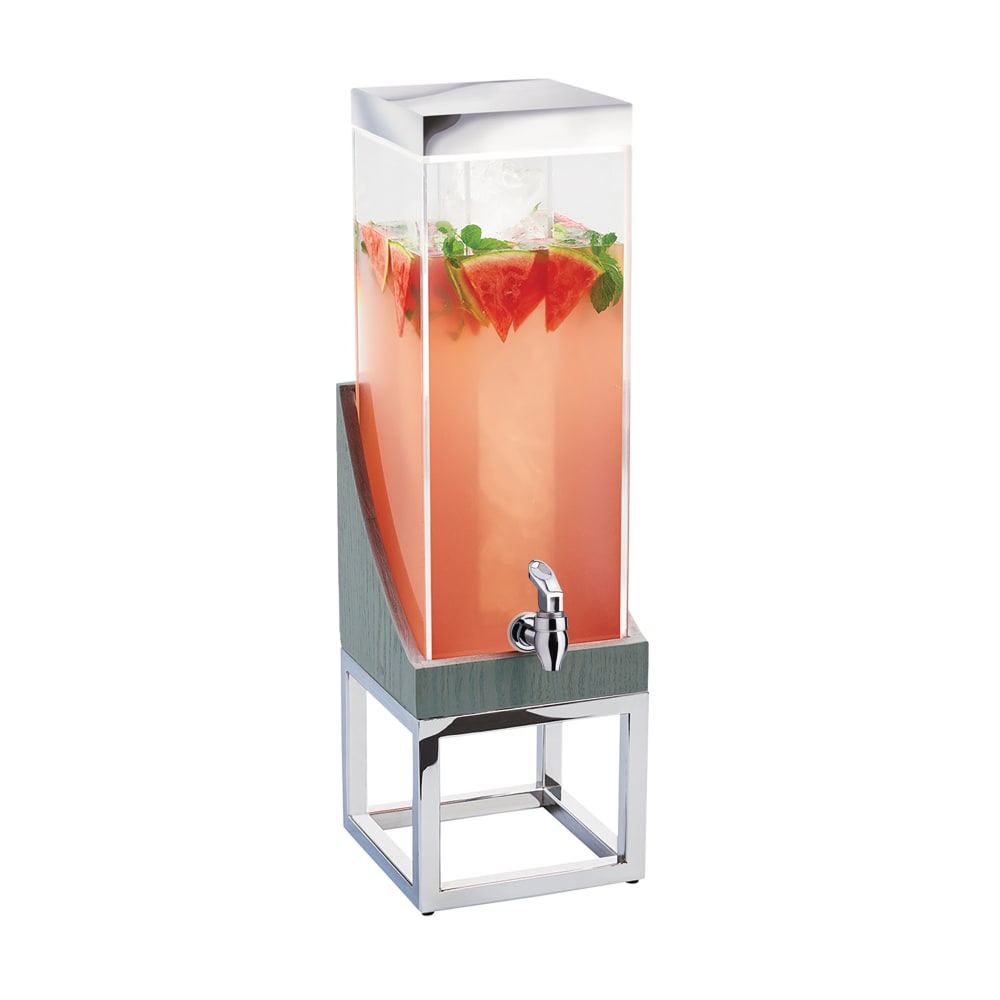 151-3804383 3 gal Beverage Dispenser w/ Ice Tube - Plastic Container, Gray Oak/Silver Base