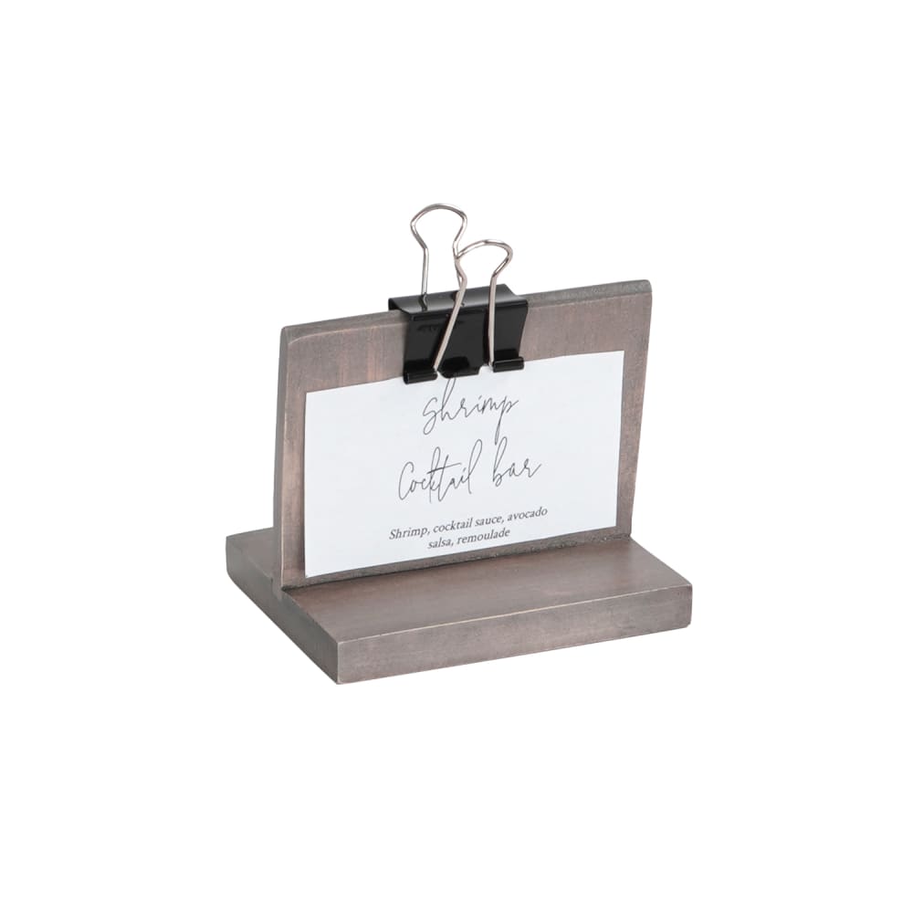 151-203632110 Tabletop Clipboard Menu Card Holder - 4" x 2" x 3/4", Pine Wood, Gra...
