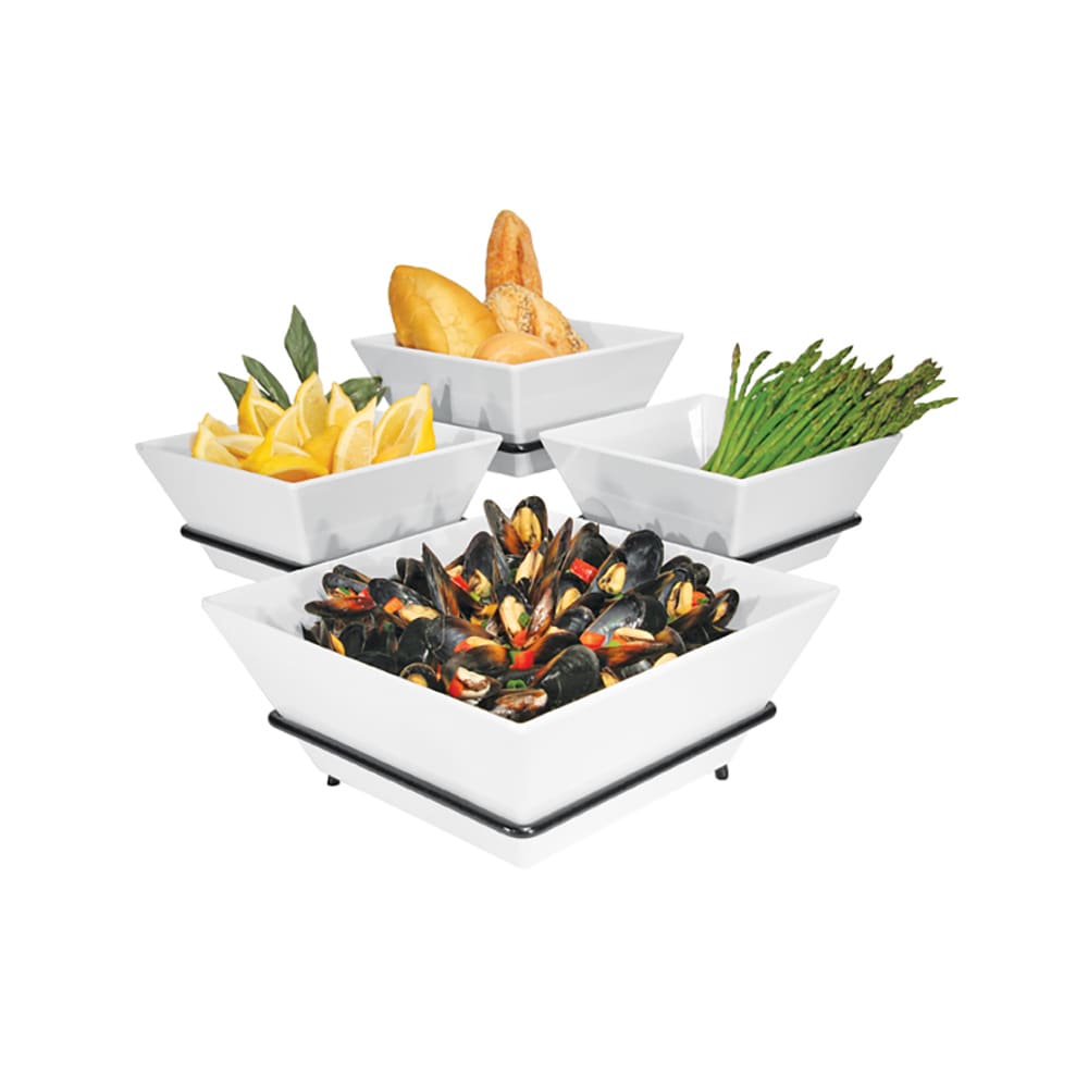151-SR101013 3 Tier Gourmet Quad Bowl Display - Melamine Bowls, Black