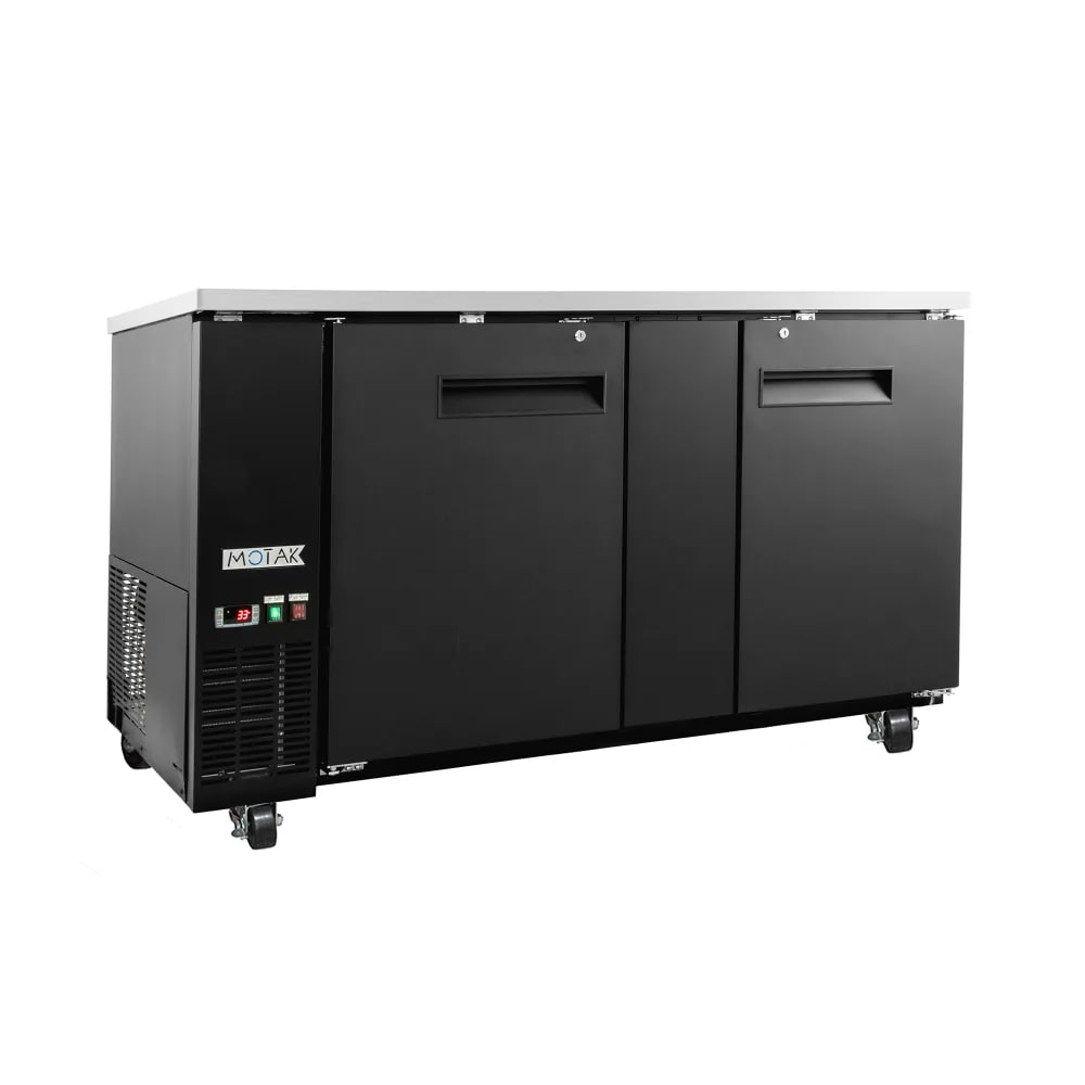 842-CBB2D70 69-1/8" Bar Refrigerator - 2 Swinging Solid Doors, Black, 115v