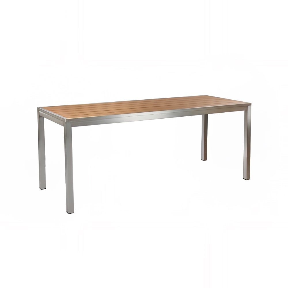 185-1549 Rectangular Outdoor Dining Height Table - 72" x 28", Brushed Aluminum & Fa...