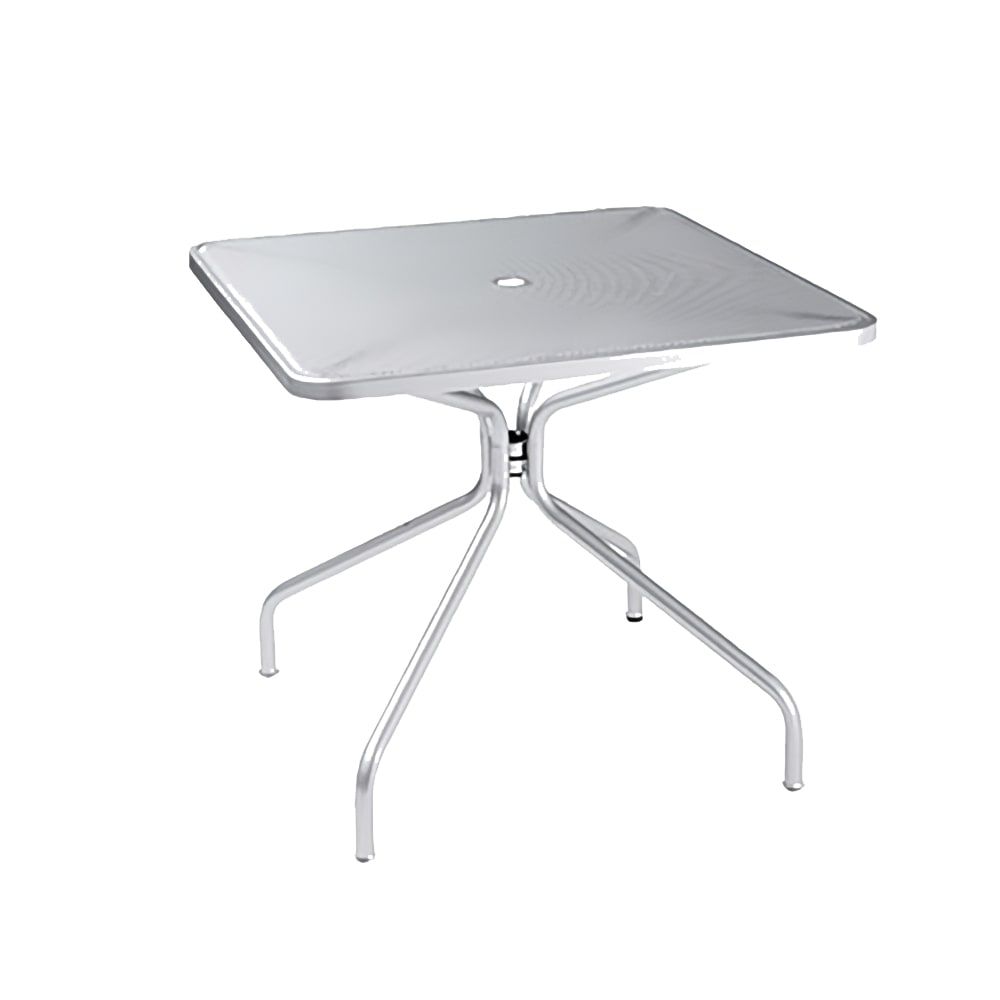 185-80173 32" Square Outdoor Dining Height Table w/ Umbrella Hole - Steel, Cement