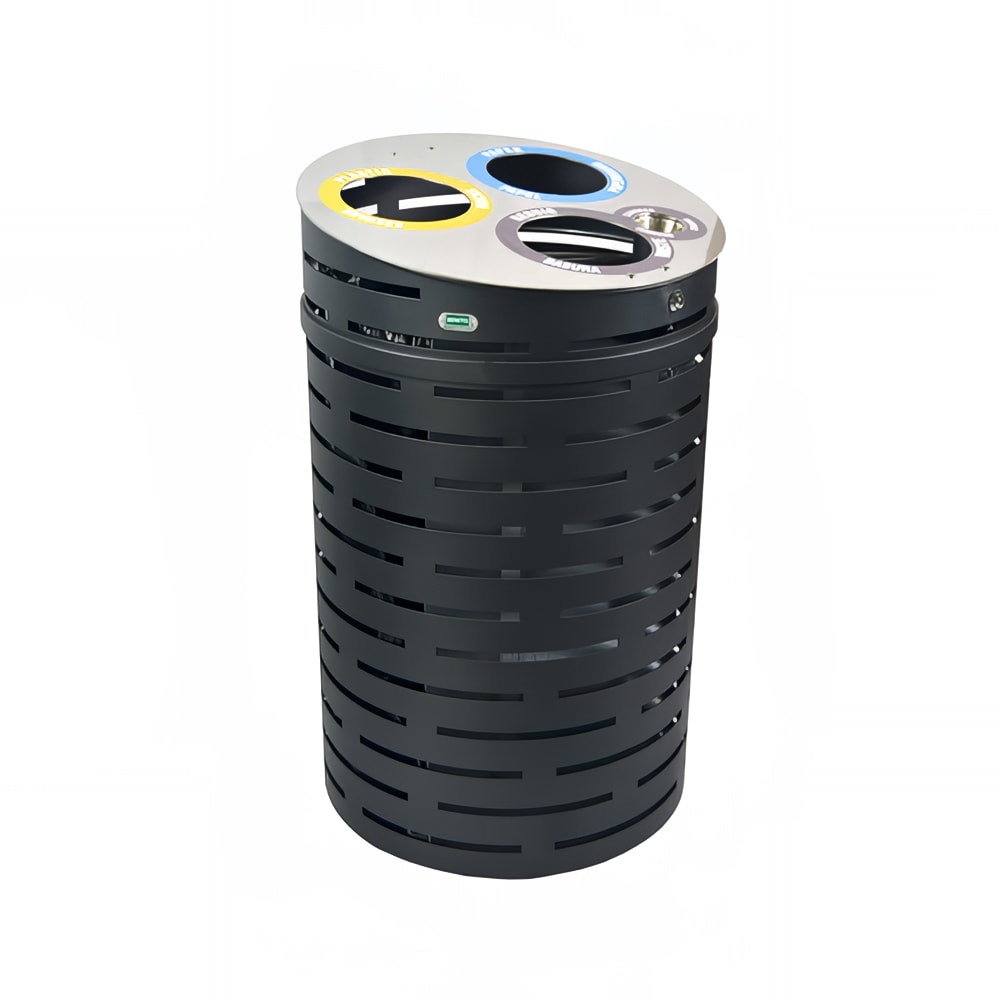 185-U686 60 gal Multiple Materials Recycle Bin w/ (3) Openings - Outdoor, Steel, Black