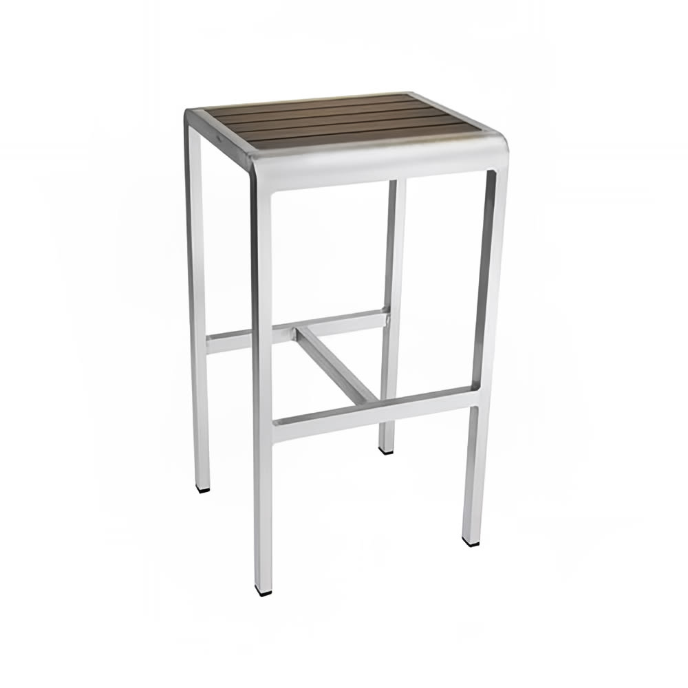 185-1221402 30" Sid Backless Barstool w/ Wenge Slat Seat - Aluminum, Silver