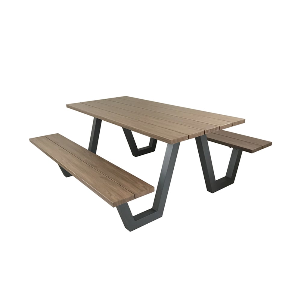 185-1820404 Rectangular Outdoor Picnic Table - 72" x 70", Antique Iron & Walnut