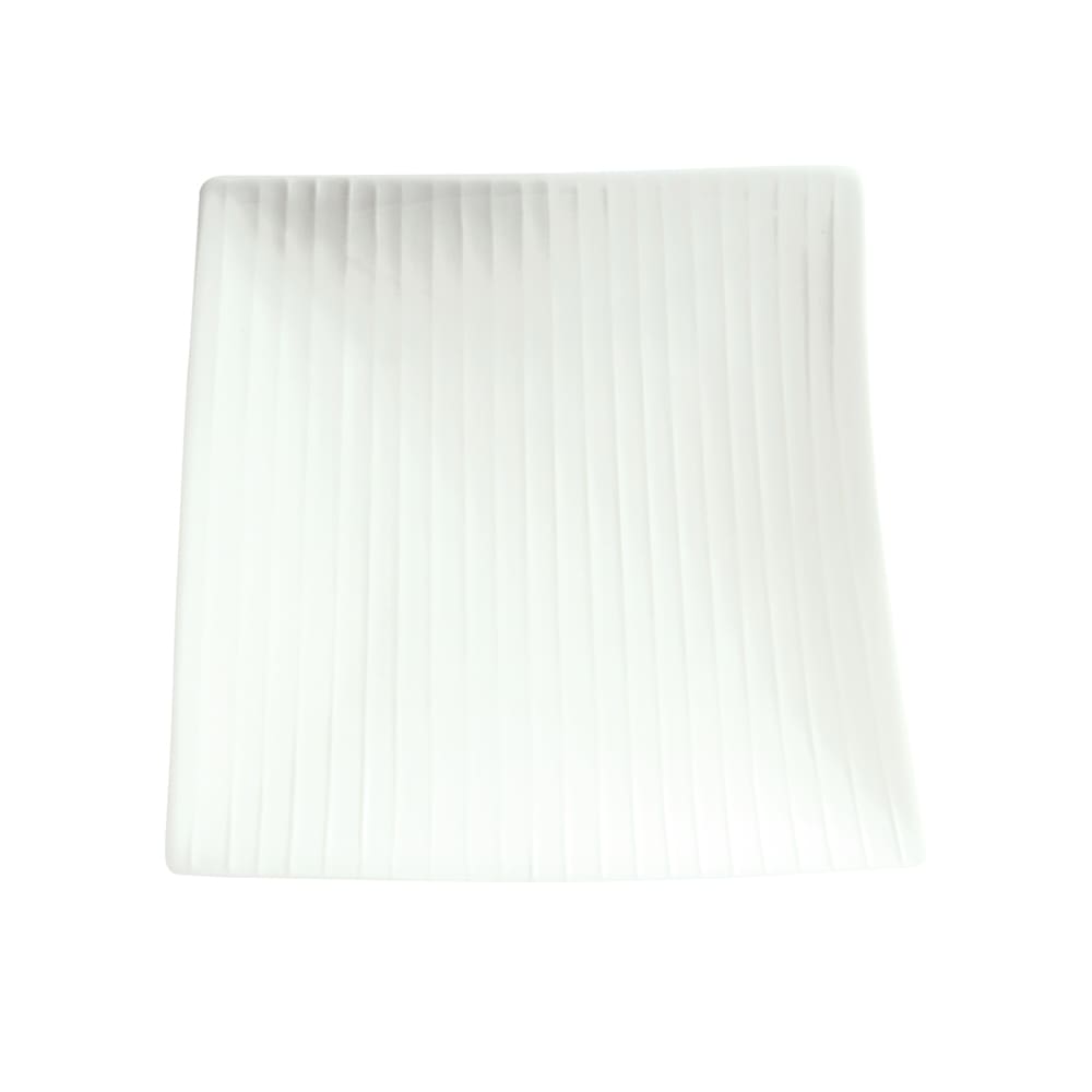 057-70761N Trapezoid Striped Fusion Plate - 5 3/4" x 5 1/2", Ceramic, White