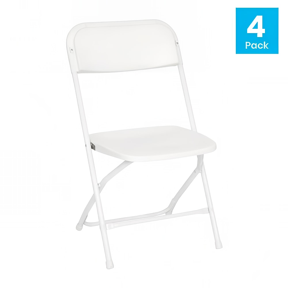 916-4LEL3WWHGG Extra Large Folding Chair w/ White Plastic Back & Seat - Steel Frame, White