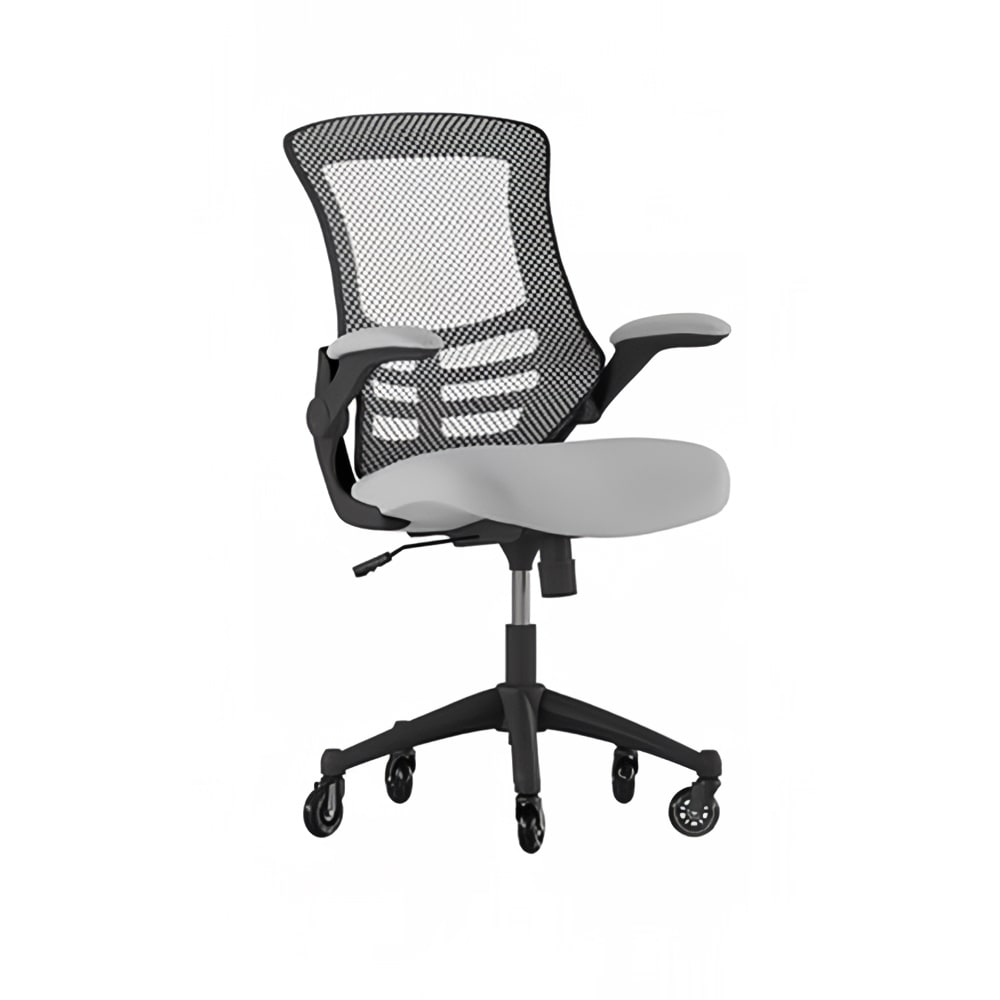 916-BLX5MDKGYRLBGG Swivel Office Chair w/ Mid Back & Roller Wheels - Gray Mesh Back & Sea...