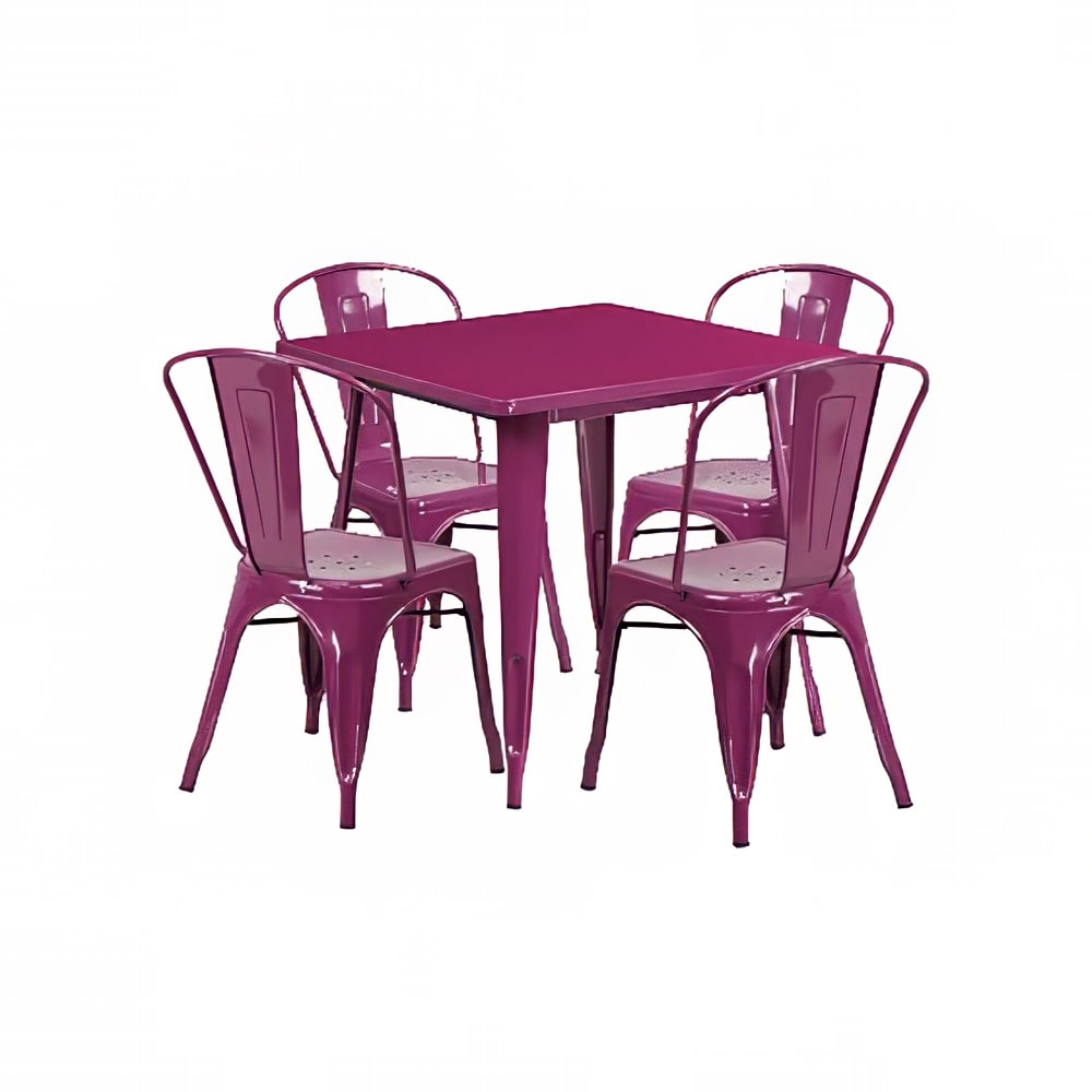 916-ETCT002430PUR 31 1/2" Square Table & (4) Chair Set - Steel, Purple