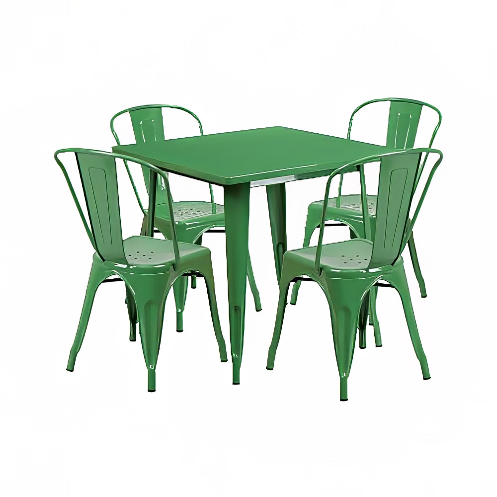 916-ETCT002430GN 31 1/2" Square Table & (4) Chair Set - Steel, Green