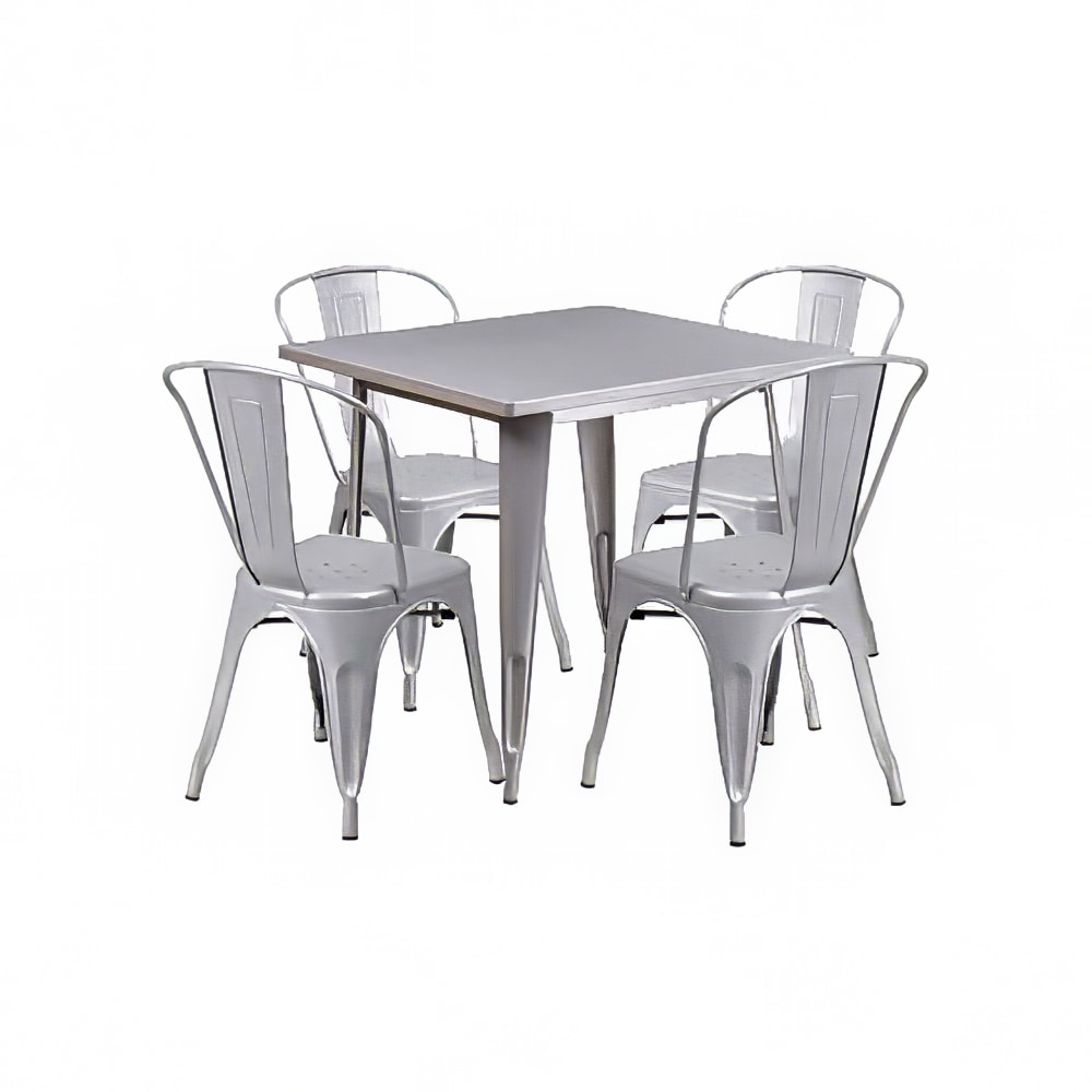 916-ETCT002430SIL 31 1/2" Square Table & (4) Chair Set - Steel, Silver