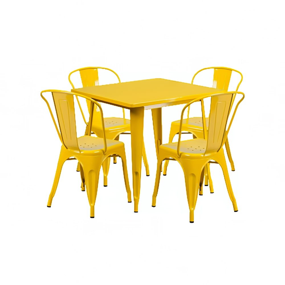 916-ETCT002430YL 31 1/2" Square Table & (4) Chair Set - Steel, Yellow