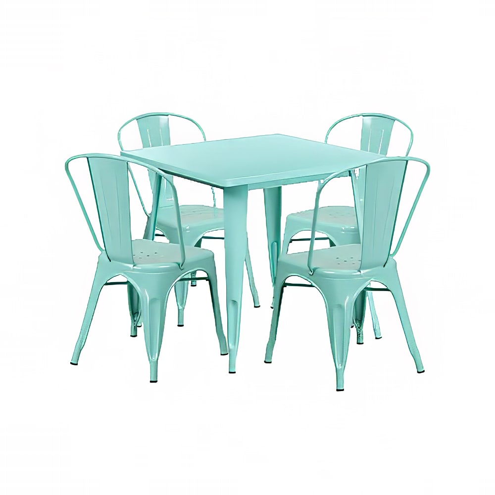 916-ETCT002430MINT 31 1/2" Square Table & (4) Chair Set - Steel, Mint