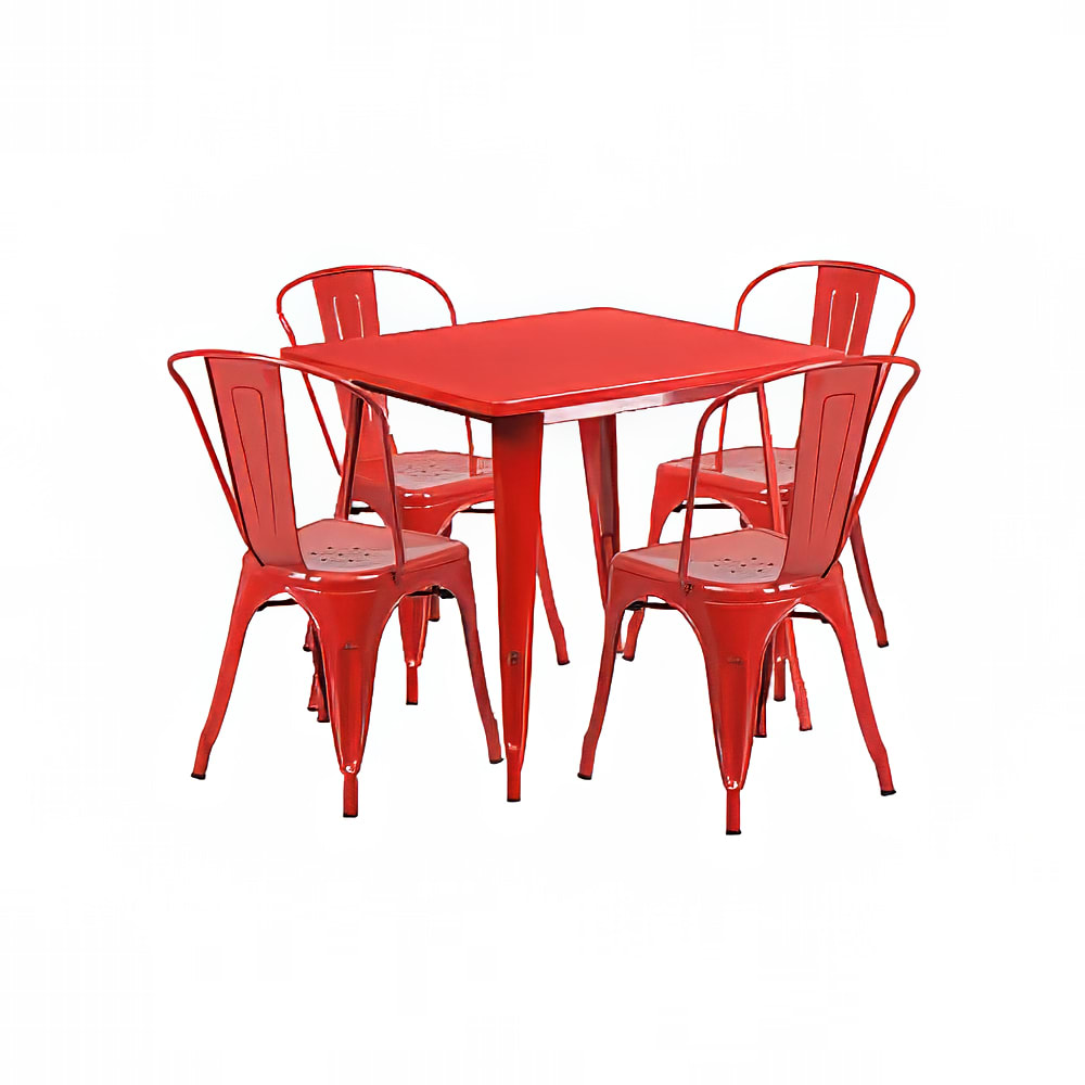 916-ETCT002430RED 31 1/2" Square Table & (4) Chair Set - Steel, Red