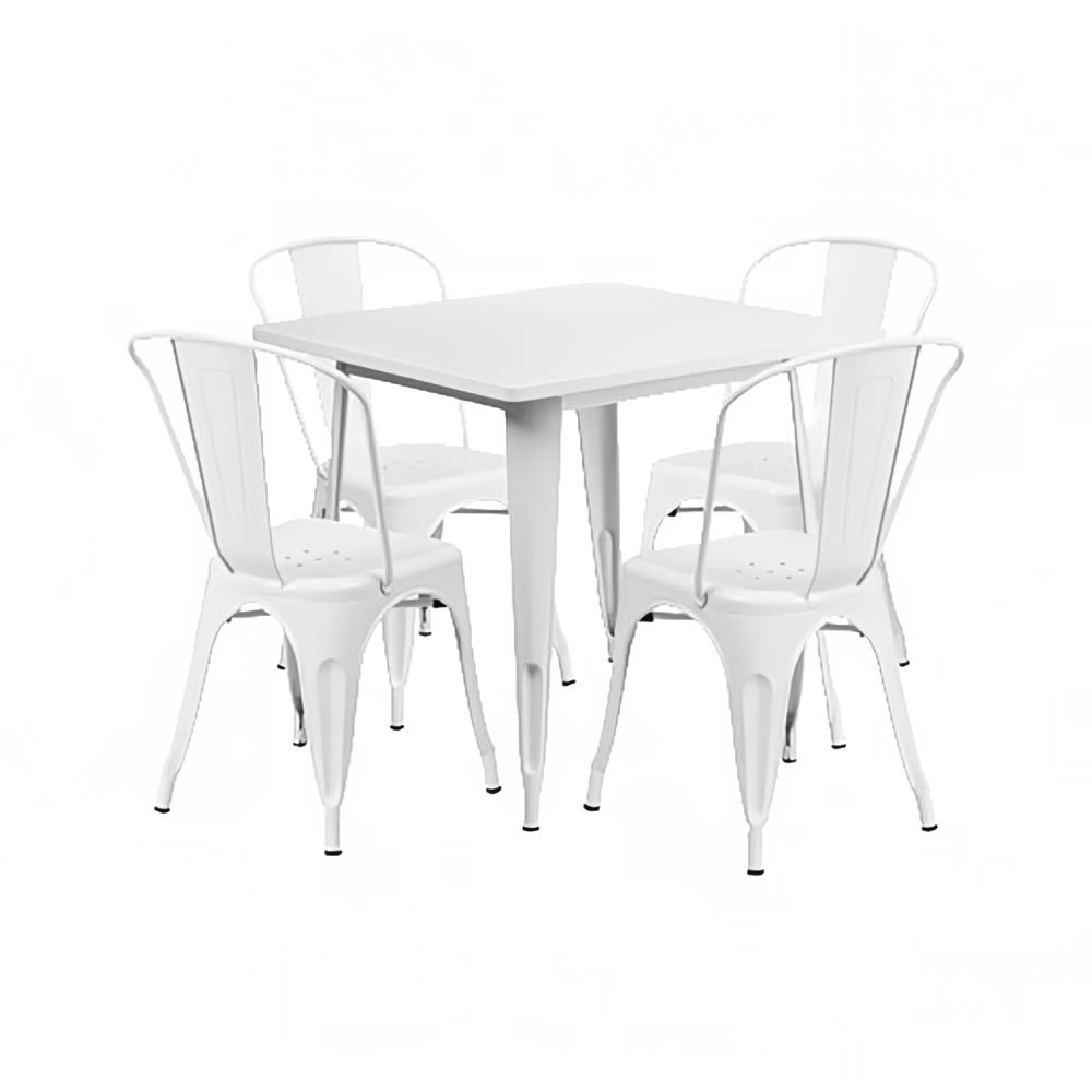 916-ETCT002430WH 31 1/2" Square Table & (4) Chair Set - Steel, White