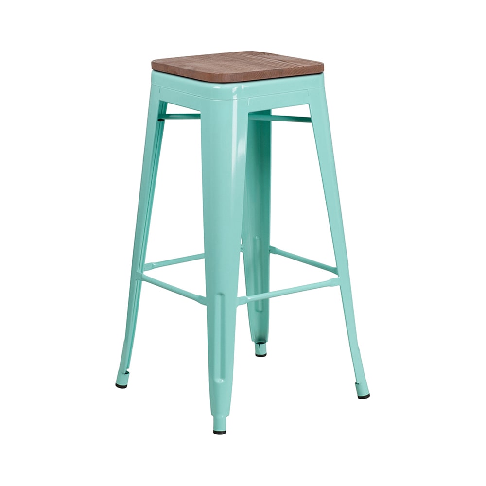 916-ETBT350330MINTWD Backless Bar Stool w/ Wood Seat, Mint
