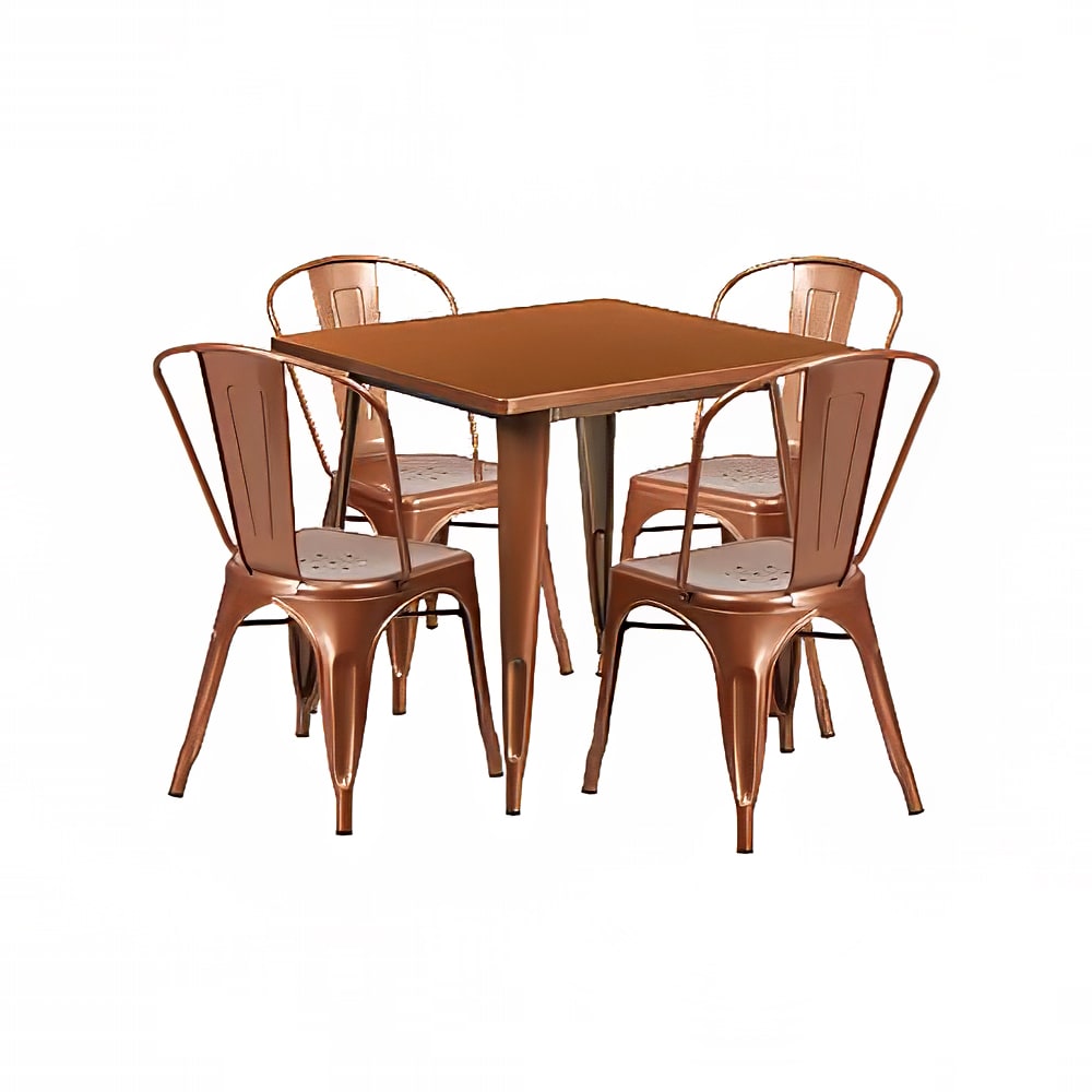 916-ETCT002430POC 31 1/2" Square Table & (4) Chair Set - Steel, Copper