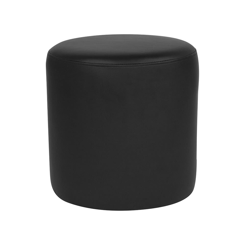 916-QYS1050011BKLGG 15 3/4" Round Barrington Ottoman Pouf - 16 1/4"H, Black Leather