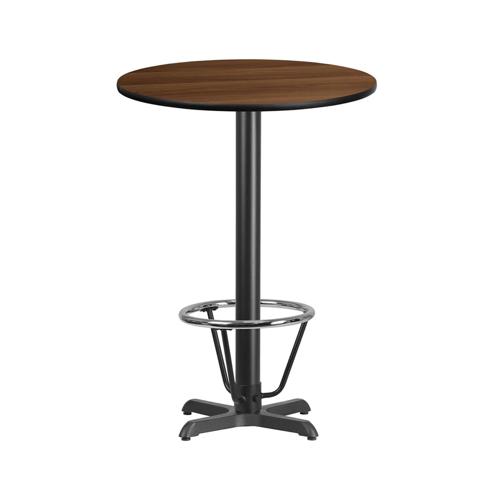 916-XR30WT2222B3CFR 30" Round Bar Height Table - Walnut Laminate Top, Cast Iron Base