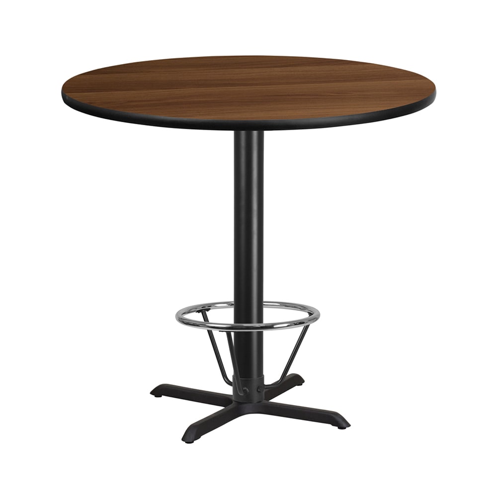 916-XR42WT3333B4CFR 42" Round Bar Height Table - Walnut Laminate Top, Cast Iron Base