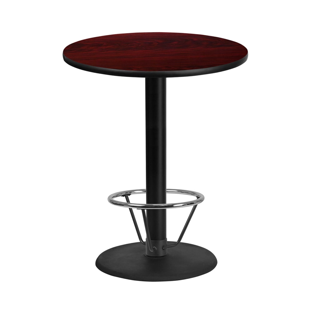 916-XR36MTR24B4CFR 36" Round Bar Height Table - Mahogany Laminate Top, Cast Iron Base