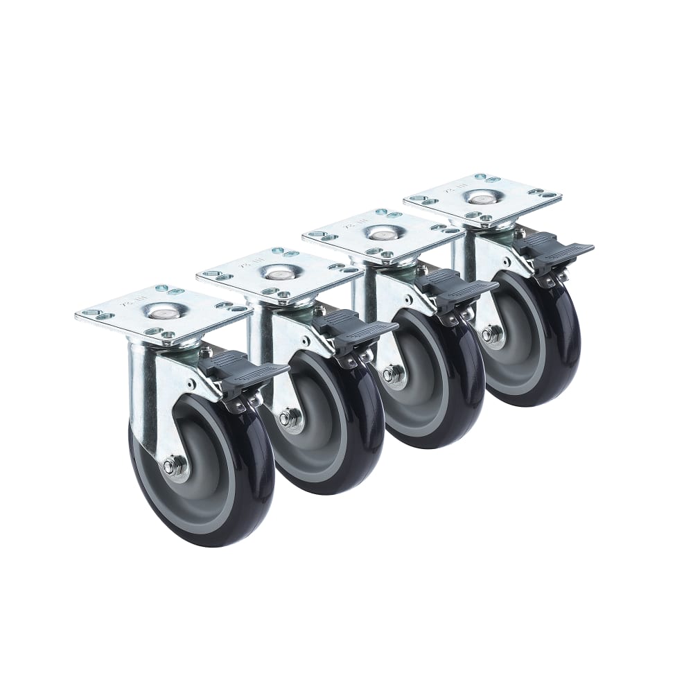 381-28260S 4 Piece Universal Plate Caster Set w/ 5" Wheels, 3 1/2" x 3 1/2"