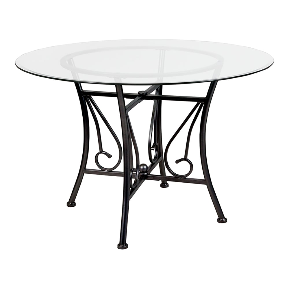 916-XUTBG17GG 45" Round Princeton Dining Table w/ Glass Top - 29"H, Metal Frame, Black