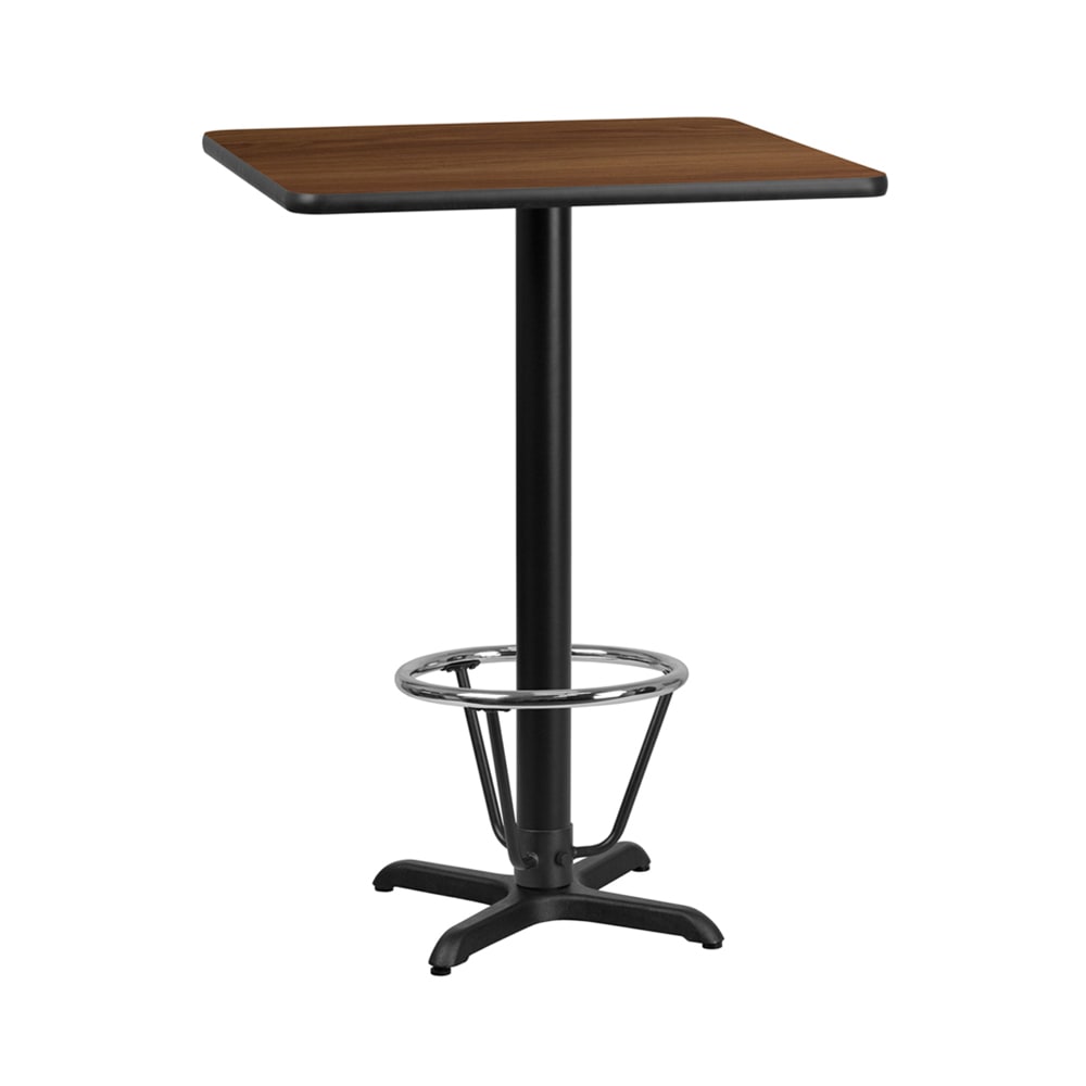 916-XW3030T2222B3CFR 30" Square Bar Height Table - Walnut Laminate Top, Cast Iron Base