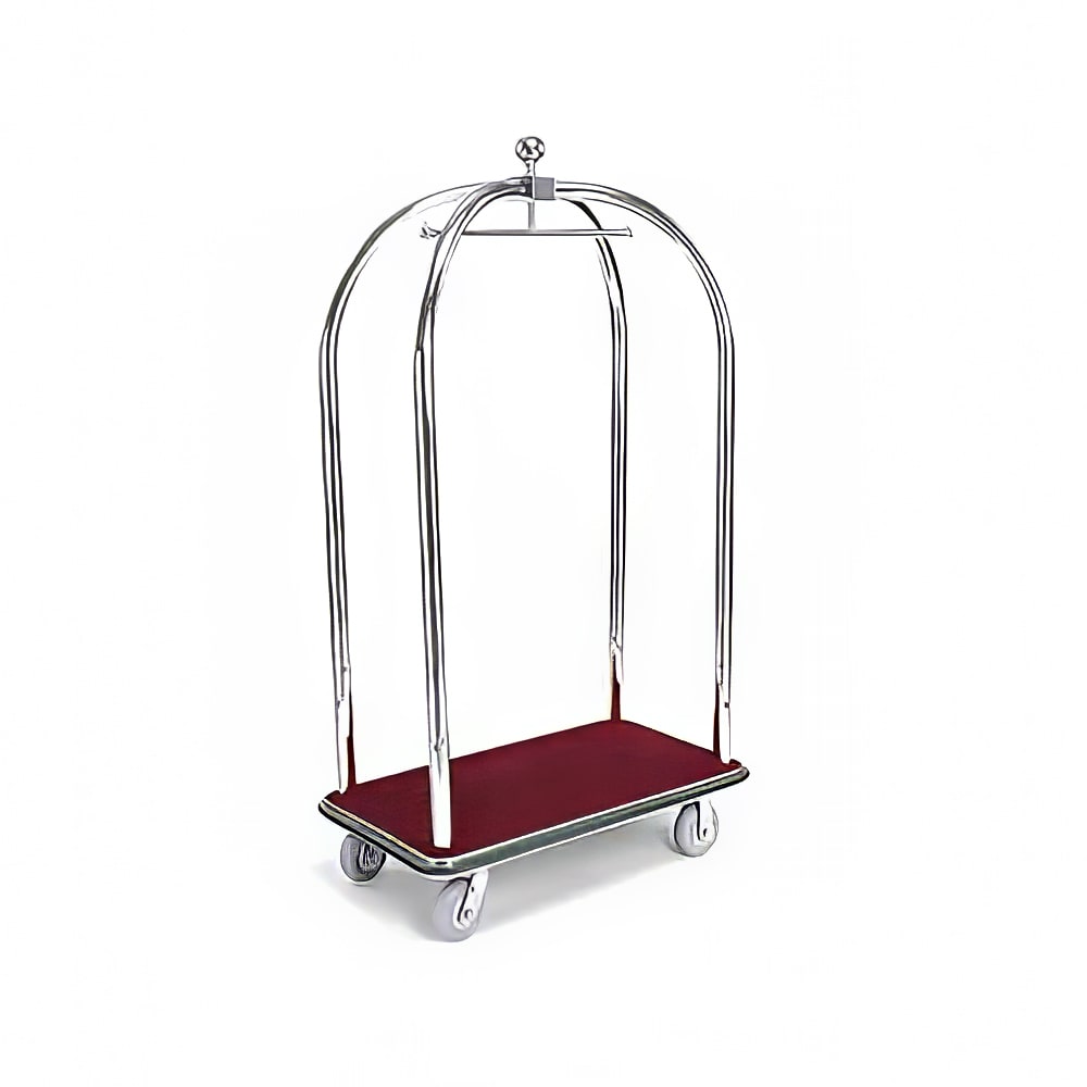 650-2522PDT Birdcage Luggage Cart w/ Carpeted Deck - 43"L x 24"W x 78"H, Polished...