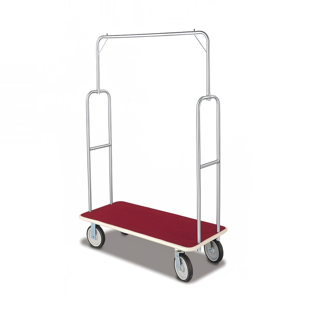 650-2495RDGY Economy Luggage Cart w/ Red Carpeted Deck - 47"L x 22"W x 70 1/2"H, B...