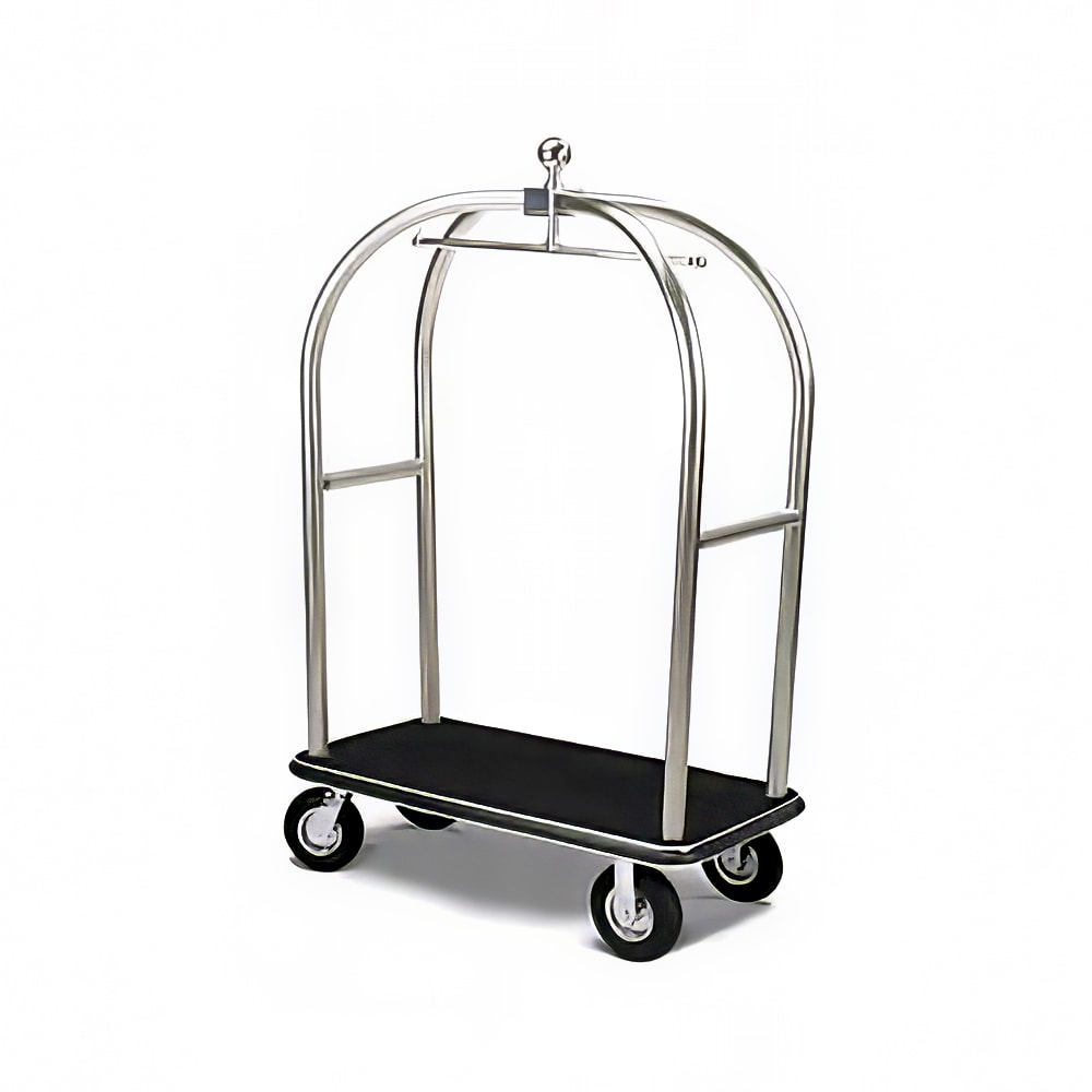 650-2528PDT Birdcage Luggage Cart w/ Carpeted Deck - 48"L x 24"W x 72"H, Polished...