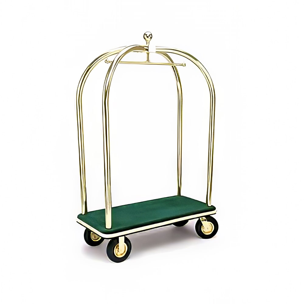 650-2538PDT Birdcage Luggage Cart w/ Carpeted Deck - 48"L x 24"W x 78"H, Polished...
