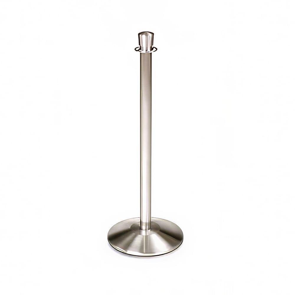 650-2740 39"H Crowd Control Stanchion w/ Hook Ring & Drum Top - Brushed Stainless Steel