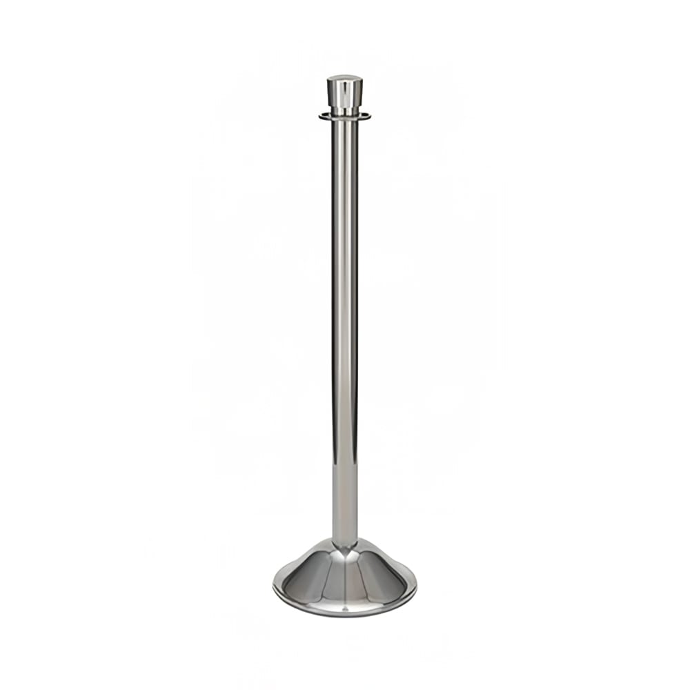 650-2731 39"H Crowd Control Stanchion w/ Hook Ring & Drum Top - Polished Stainless Steel