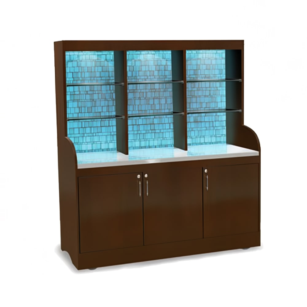 650-5873GLASSTILE Mobile Back Bar w/ (3) Doors & (6) Compartment Top Shelf - 70"L x 27-1...