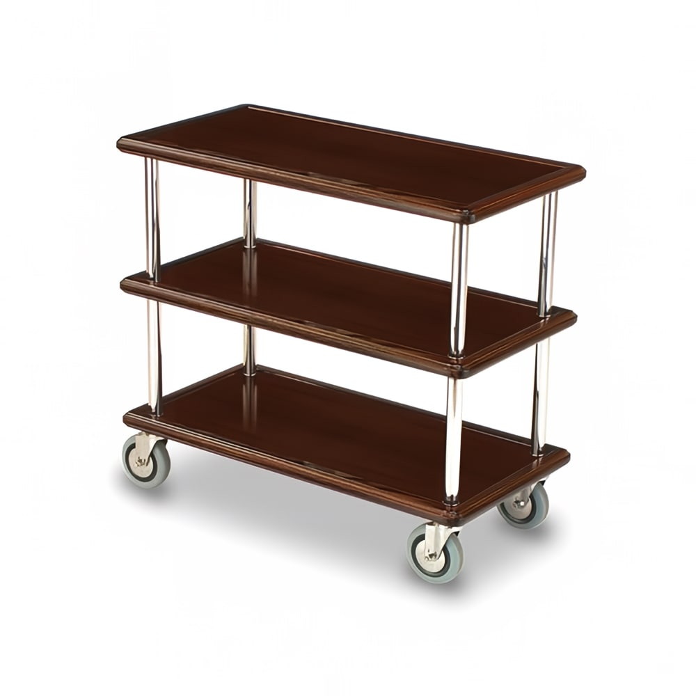 650-5530 Room Service Cart w/ (3) Shelves - 36"L x 18"W x 32 1/2"H, Wood w/ Brass...