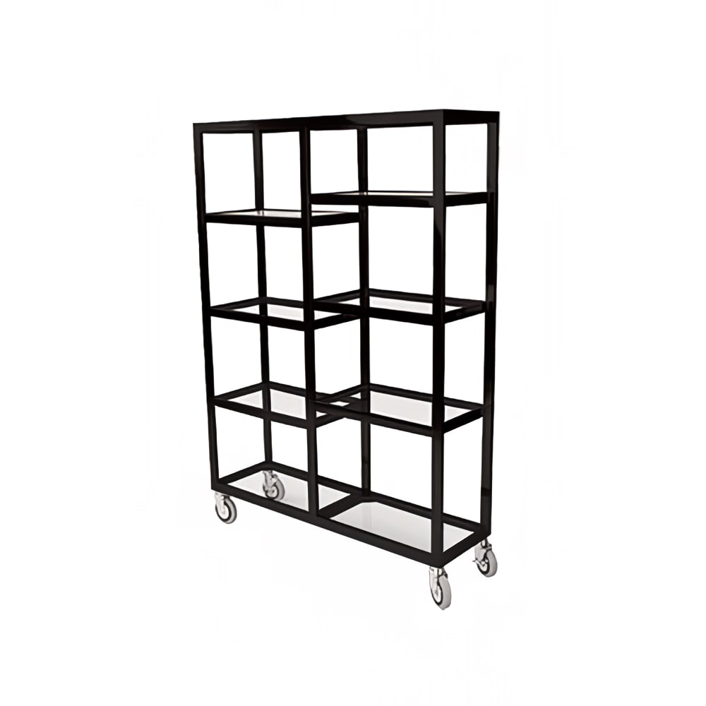 650-6570 Mobile Display Tower w/ (8) Glass Shelves & Brass Frame - 48"L x 14"W x 68...