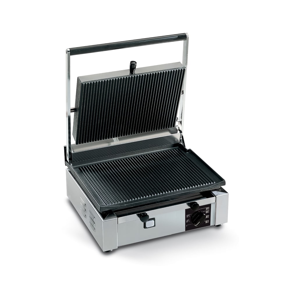 027-CORTR110 Single Commercial Panini Press w/ Cast Iron Grooved Plates, 110v