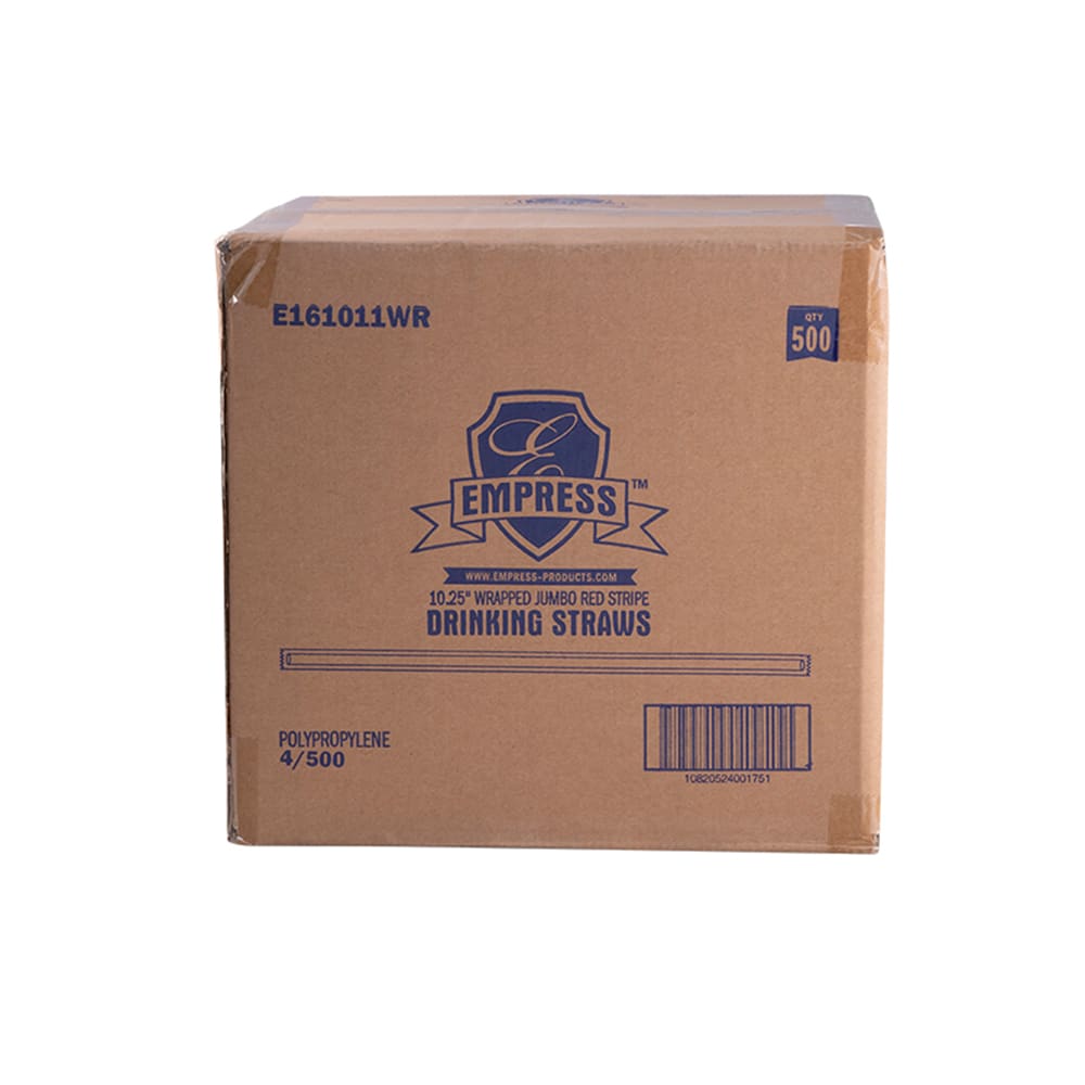 538-E161011WR 10 1/4" Jumbo Straw - Paper Wrapped, Red/White Striped