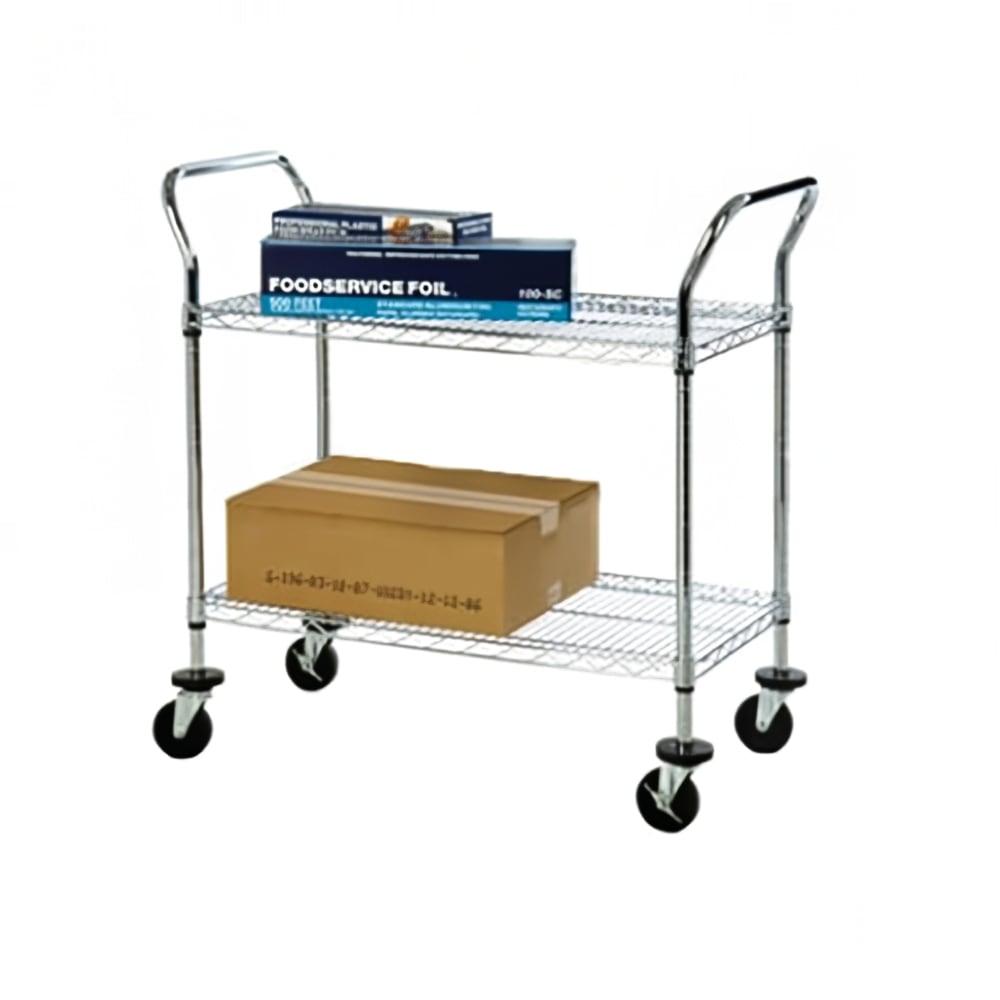 268-FFC24362CH 2 Level Chrome Plated Utility Cart w/ Flat Ledges