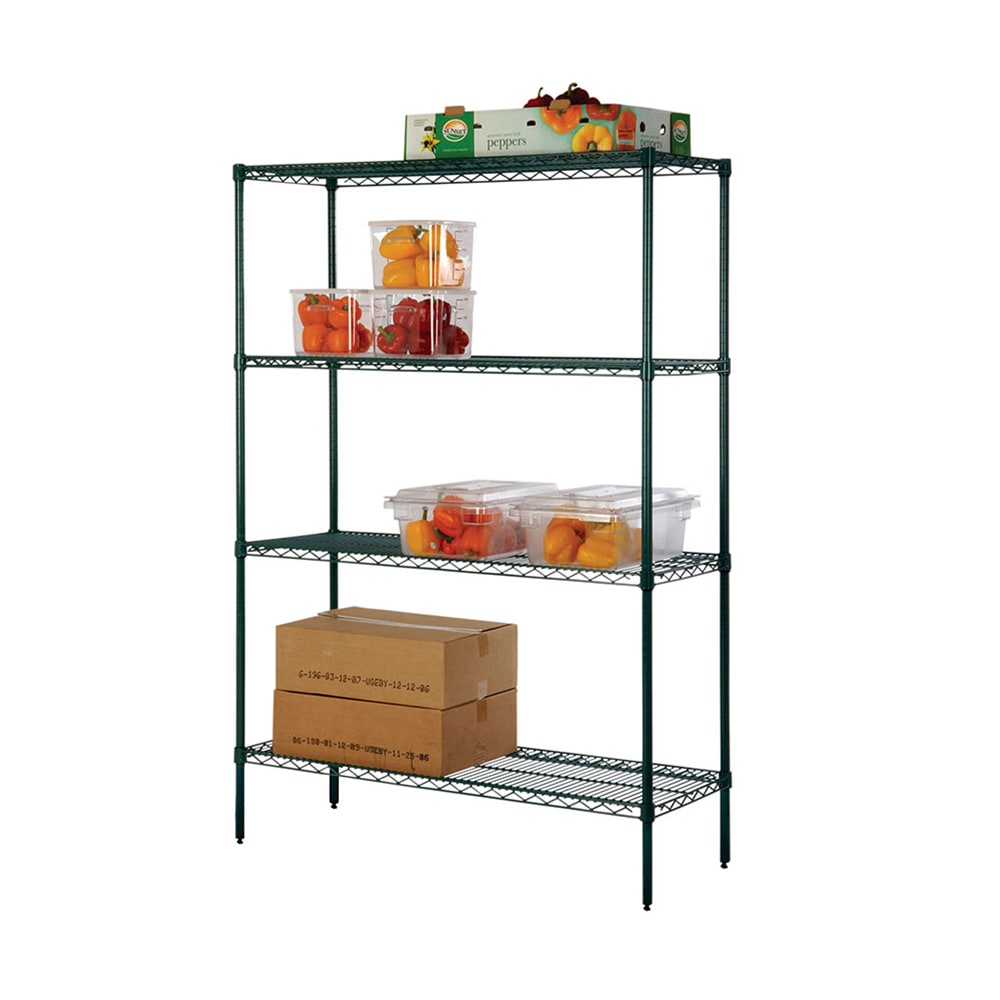 268-FK183674GN 36" NSF 4-Tier Heavy-Duty Epoxy Coated Wire Shelving Unit - 18"W, 74&quo...