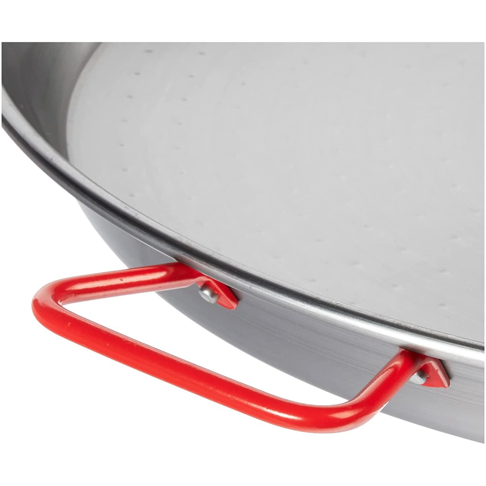 347-071038 14 1/8" Polished Steel Paella Pan w/ Rigid Bottom